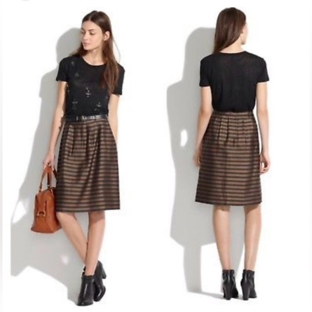 Madewell Brown and Black Striped Linen and Silk Skirt sz 12